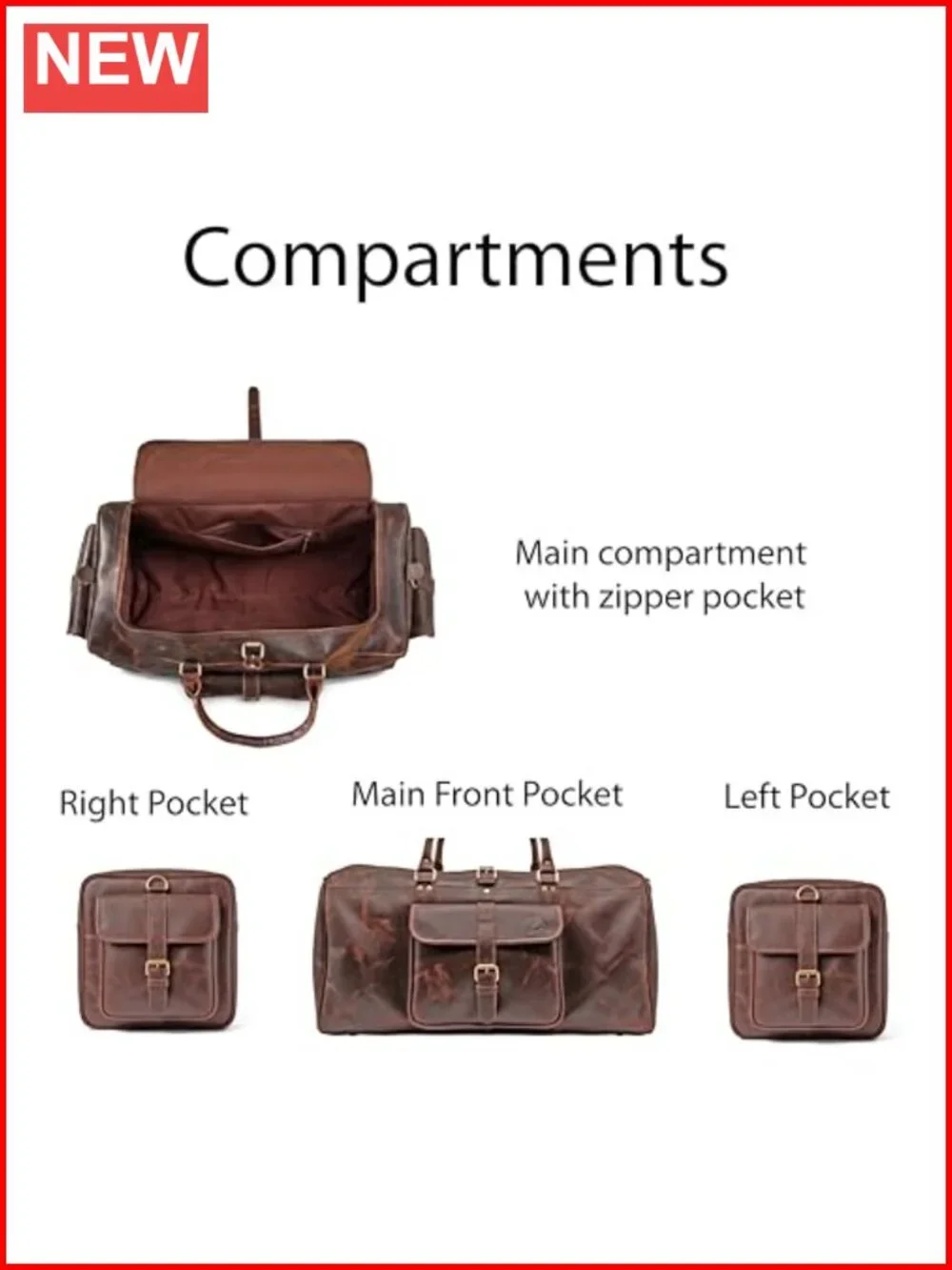 Full Grain Leather Duffle Bag 24 Inch Weekender Carry On Travel Gym